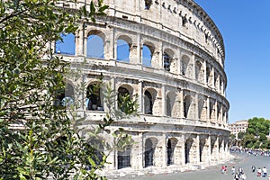 View of the Colosseum from Piazza del Colosseo street in Rome, Italy