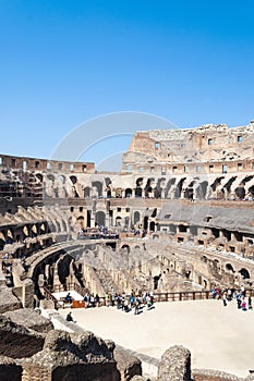 View of the Colosseum in Rome from the inside.