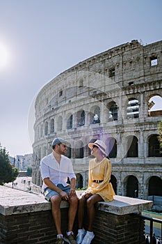 View of Colosseum in Rome and morning sun, Italy, Europe