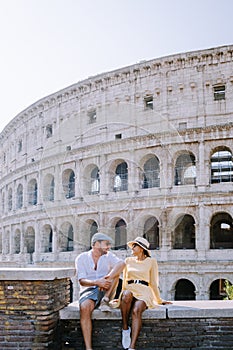 View of Colosseum in Rome and morning sun, Italy, Europe