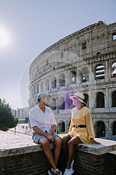 View of Colosseum in Rome and morning sun, Italy, Europe