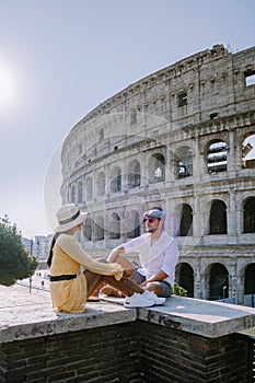 View of Colosseum in Rome and morning sun, Italy, Europe