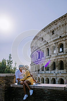 View of Colosseum in Rome and morning sun, Italy, Europe