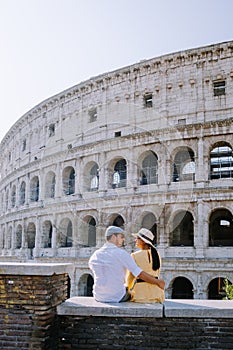 View of Colosseum in Rome and morning sun, Italy, Europe