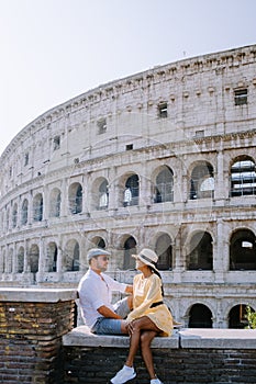 View of Colosseum in Rome and morning sun, Italy, Europe