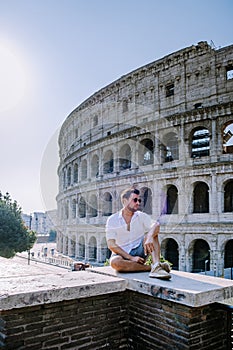 View of Colosseum in Rome and morning sun, Italy, Europe