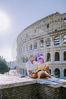 View of Colosseum in Rome and morning sun, Italy, Europe