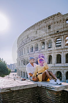 View of Colosseum in Rome and morning sun, Italy, Europe