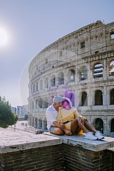 View of Colosseum in Rome and morning sun, Italy, Europe