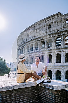 View of Colosseum in Rome and morning sun, Italy, Europe