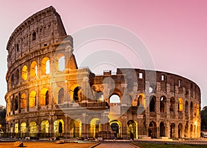 View of Colosseum in Rome at sunrise, Italy, Europe