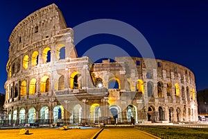 View of Colosseum in Rome at sunrise, Italy, Europe