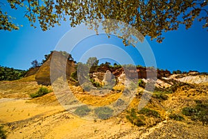 View of the Colourful Ochres of the French Provencal Colorado in Rustrel France