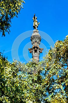 The Columbus Monument Mirador de Colom, a monument to Christopher Columbus in Barcelona, Spain photo