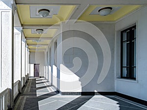 View of the columns in the gallery in an unknown building.