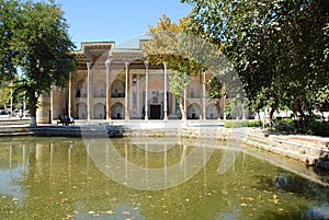 View of the complex Bolo Hauz across the pond in Bukhara photo