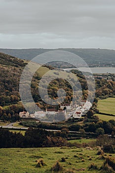 View of a Compton Bishop village from Mendip Hills, UK