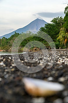 View of the Concepcion Volcano with blurred foreground in the Ometepe Island, Nicaragua.