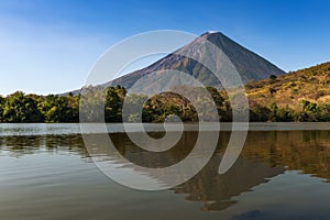 View of the Concepcion Volcano and its reflection on the water in the Ometepe Island, Nicaragua