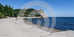 View of the concrete embankment at the Cape Plaka Utes-Karasan with a view of the sea