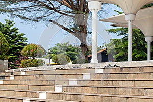 View of concrete stairs in front of a mosque