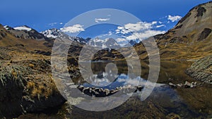 View of Condoriri mountain or Kunturiri is a mountain in the Cordillera Real of Bolivia, about 5,648 metres high