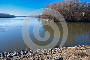 View of confluence of Danube and Morava rivers