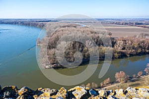 View of confluence of Danube and Morava rivers photo