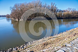 View of confluence of Danube and Morava rivers photo