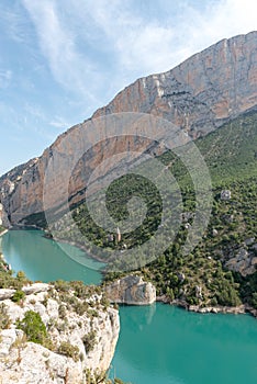 View of the Congost de Mont-rebei gorge in Catalonia, Spain in summer 2020