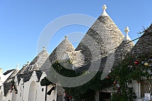 View of the conical roofs of the trulli houses in Alberobello, Apulia - Italy