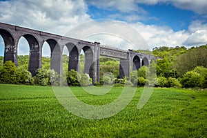 A view of the Conisbrough Viaduct and the girder span over the River Don at Conisbrough, Yorkshire, UK