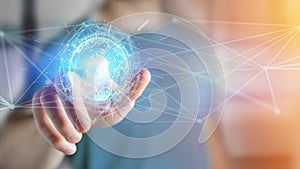 Connected earth globe concept icon on a futuristic interface