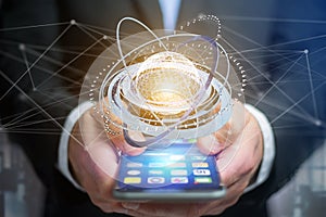 Connected earth globe concept icon on a futuristic interface