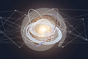 Connected earth globe concept icon on a futuristic interface - 3