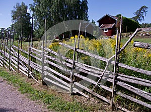 View of construction of modern wooden residential buildings in village. Sweden