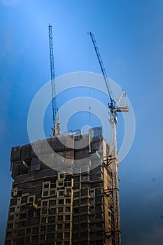 View of construction of multi-storey residential building. Condo