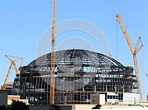 A view of the construction site of the MSG Sphere in Las Vegas.