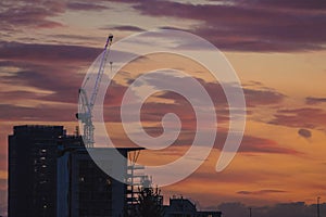 View of construction site on sunset