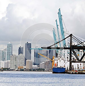 View of a Container Ship Taking on Cargo at the Port of Miami