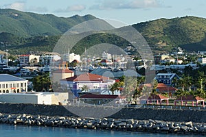 View from container terminal on Philipsburg on the Caribbean island of Sint Maarten, which is the Dutch part.