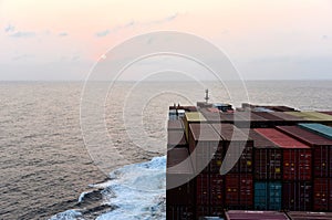 View on the containers loaded on the cargo ship.