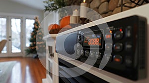 View of the control panel on the front of the heater featuring easytouse buttons and a bright display screen photo