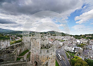 View of Conwy Castle in historic Conwy Wales