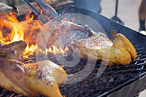 pollo asado on the grill, flame photo