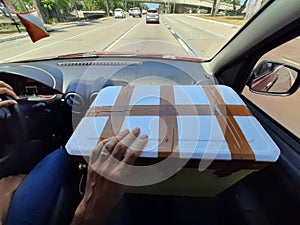 View of cool box inside a car
