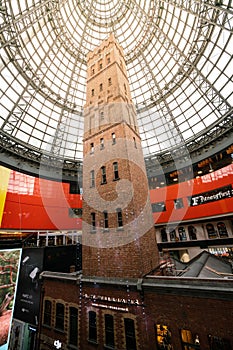 View of Coops shot Tower at Melbourne central shopping mall in Melbourne Victoria Australia