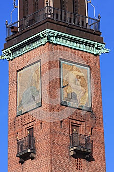 View of Copenhagen city hall tower, Denmark