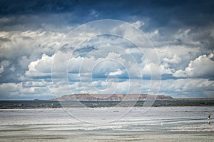 View of copper mine open pit in Baskunchak, Russia. Near the Baskunchak salt lake photo