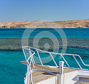 View at the coral sea from white yacht